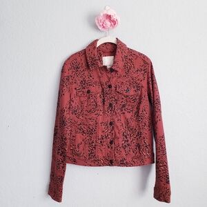 Ella Moss Red Rust Leopard Print Denim Jacket